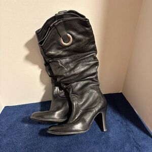 Matisse Black Leather Slouch Boots Tasha Women’s 6M 6 M Knee High Heel 4”